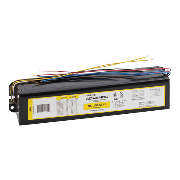 A close-up of a black Continental Refrigerator ballast with colorful wires.