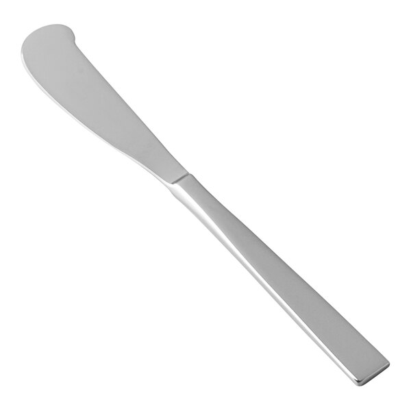 a silver butter knife on a white background