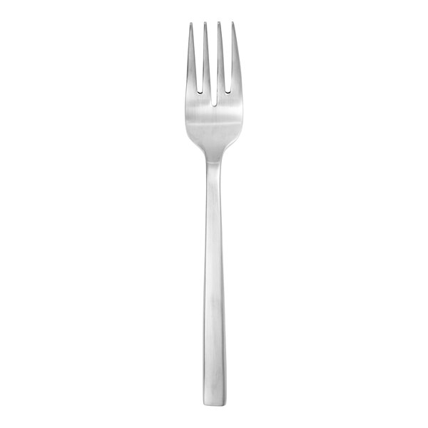 A Fortessa Arezzo stainless steel salad/dessert fork with a silver handle.