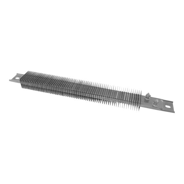 A close-up of a metal strip with spikes.