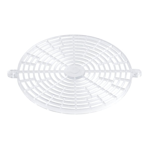 A white plastic grid with holes on a white background.