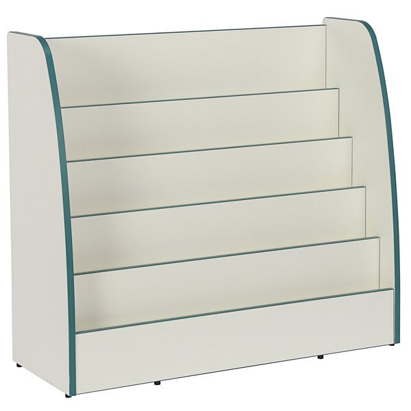 A white Bridgeport bookcase with rounded edges and three shelves.