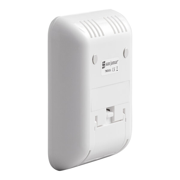 A white San Jamar Escali digital kitchen timer with an extra large display and clock function.