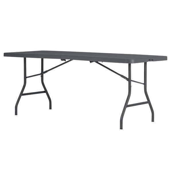 A ZOWN gray rectangular resin folding table with a metal frame.