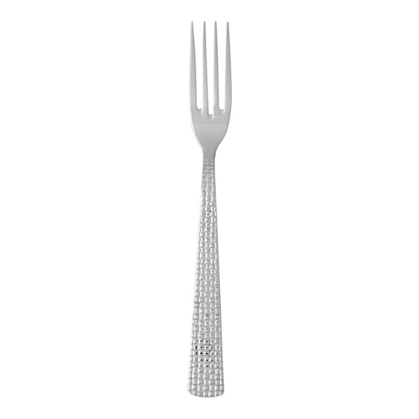 A Fortessa stainless steel table fork with a textured silver handle.