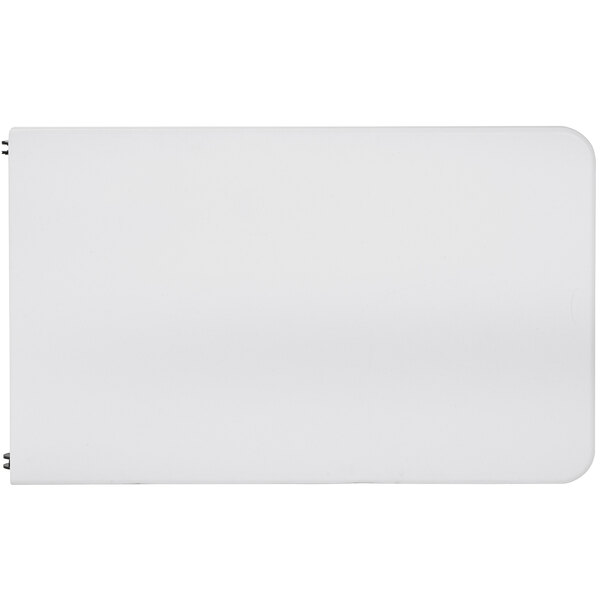 A white rectangular Bridgeport Essentials folding table with a black steel frame.