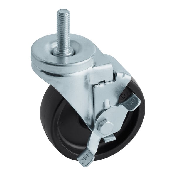 A Continental Refrigerator 4" caster with a metal wheel and black rubber wheel.