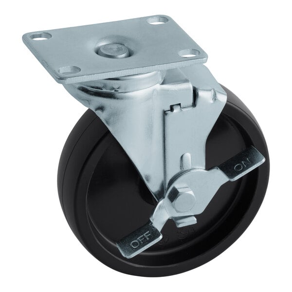 A black wheel with a metal plate for a Continental Refrigerator.
