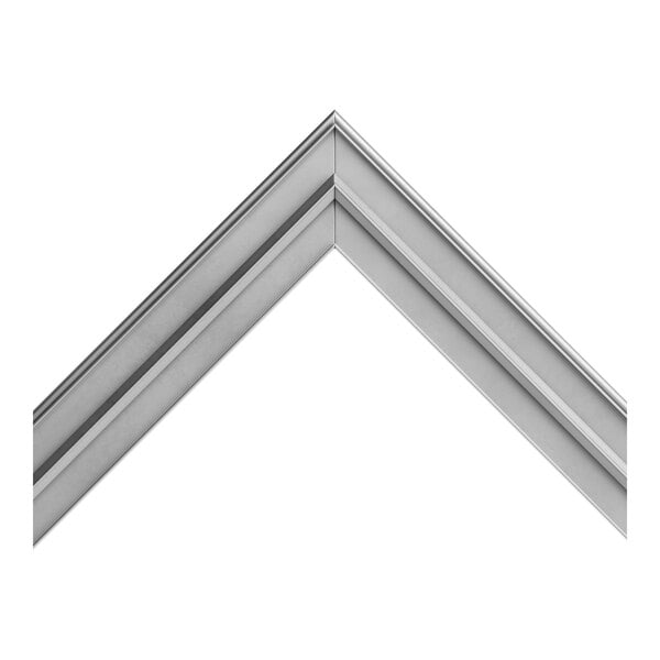 A close-up of a grey metal frame with a white background.