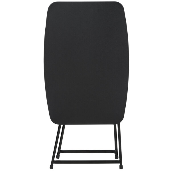 The back of a Bridgeport Essentials black resin folding table with adjustable height.