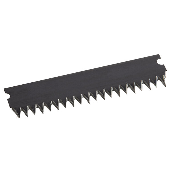 a black saw blade with sharp teeth