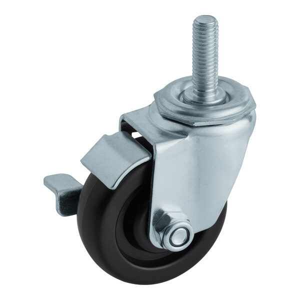 A Continental Refrigerator swivel caster with a metal and black wheel.
