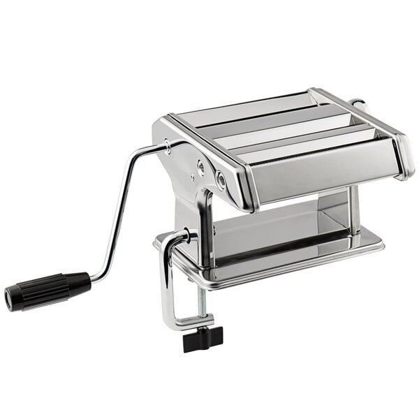 A stainless steel Choice Prep pasta machine with a handle.