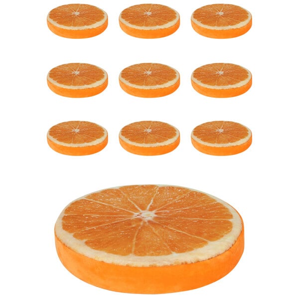 A group of orange Bridgeport floor cushions arranged in a circle.