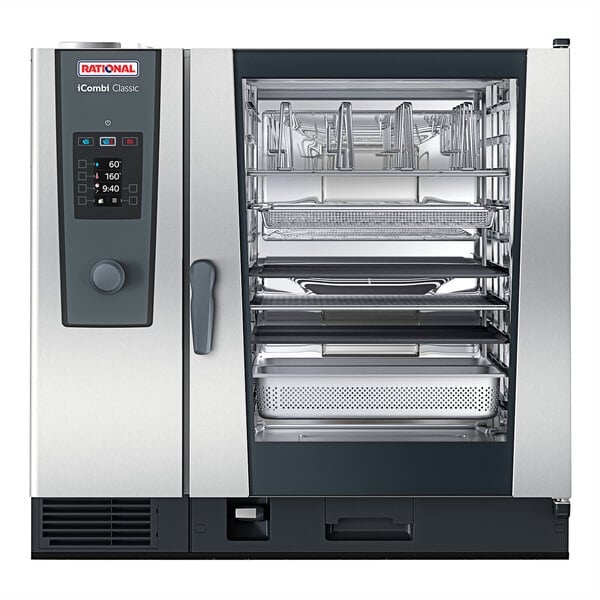 A Rational iCombi Classic industrial oven with a glass door.