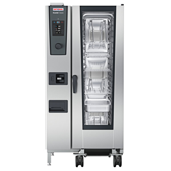 A stainless steel Rational iCombi Classic combi oven with a black handle.