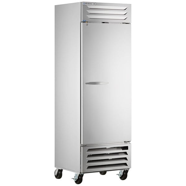 A white Beverage-Air reach-in refrigerator with a handle.