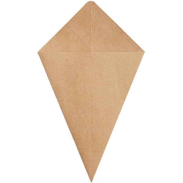 A brown Kraft paper cone with a hole in it.
