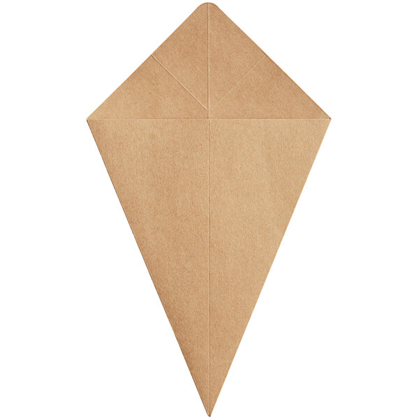 A Carnival King brown paper square cone with a hole in it.