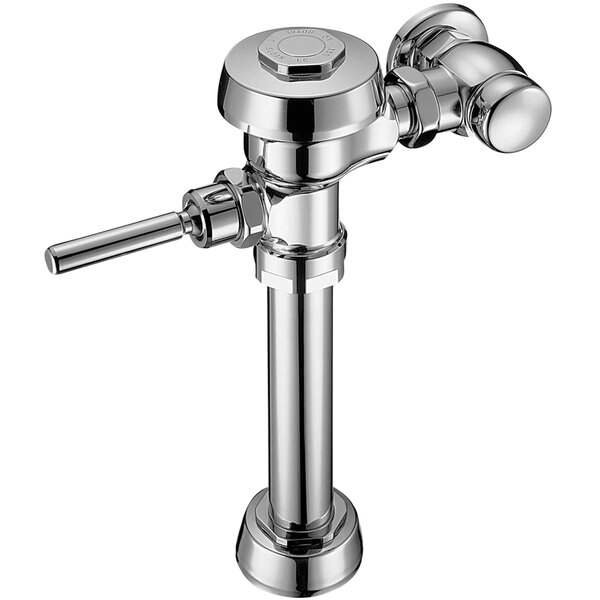 A Sloan chrome water closet flushometer with a handle.