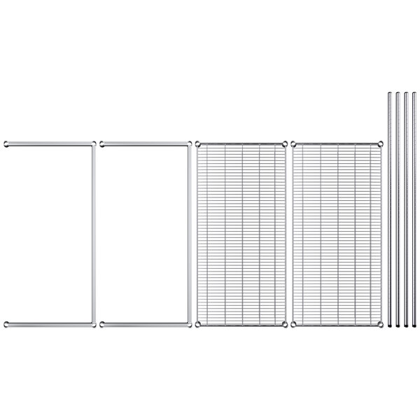 A Regency chrome wire rack with metal shelves and metal bars.