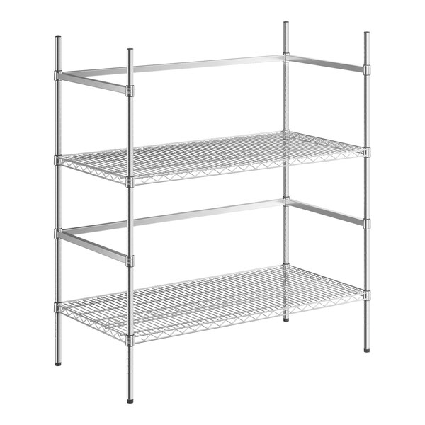 A chrome Regency wire shelving unit with two shelves.
