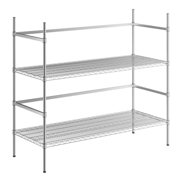 A chrome Regency wire shelving unit with two shelves.