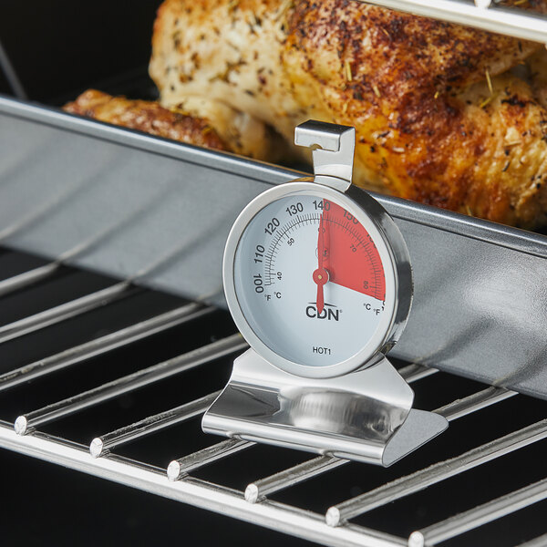 A CDN HOT1 ProAccurate hot holding thermometer on a rack.