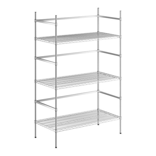 A Regency chrome wire shelving unit with three shelves.