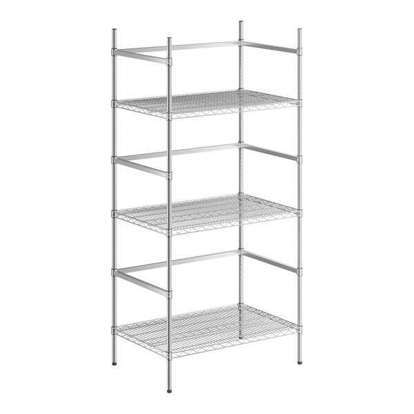 A Regency chrome wire shelving unit with three shelves.