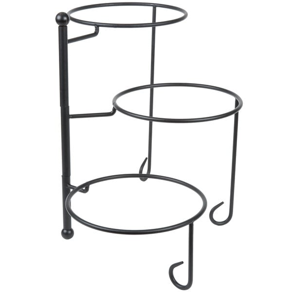 An American Metalcraft Ironworks black metal three-tier display stand.