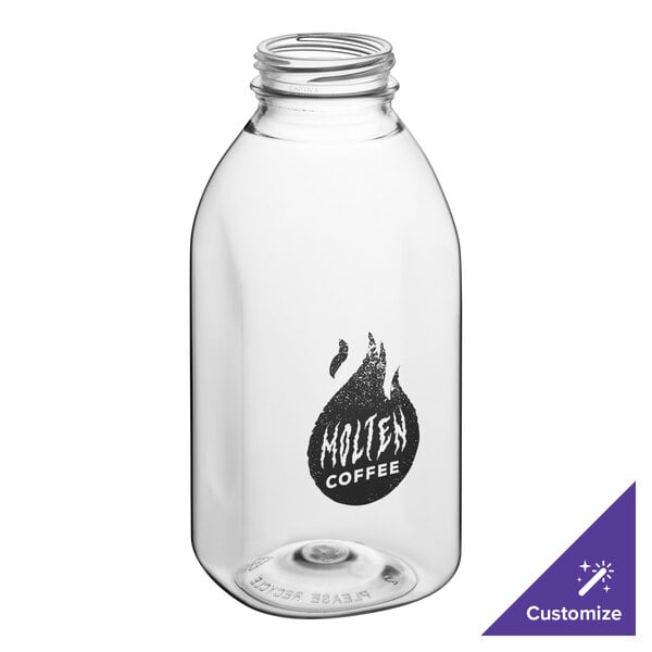 A customizable clear Milkman Square PET juice bottle with a logo.