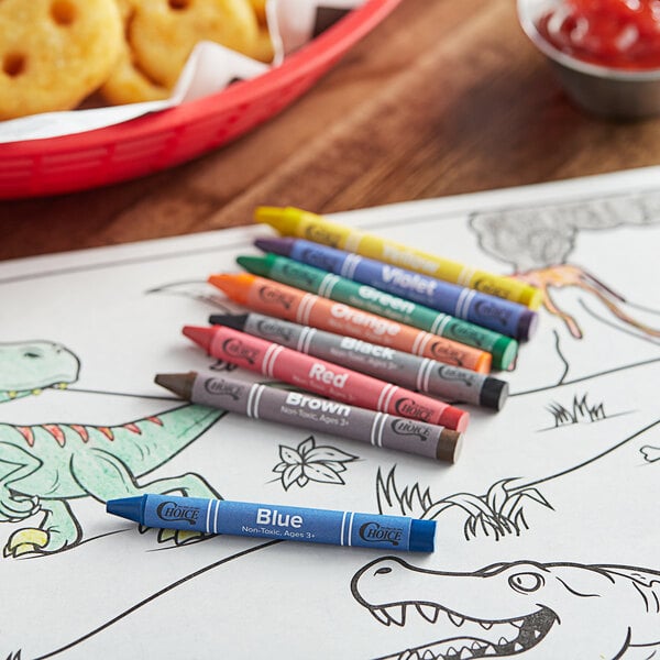 A box of red crayons on a coloring page.