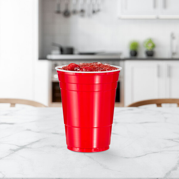 A close up of a Solo red plastic cup.