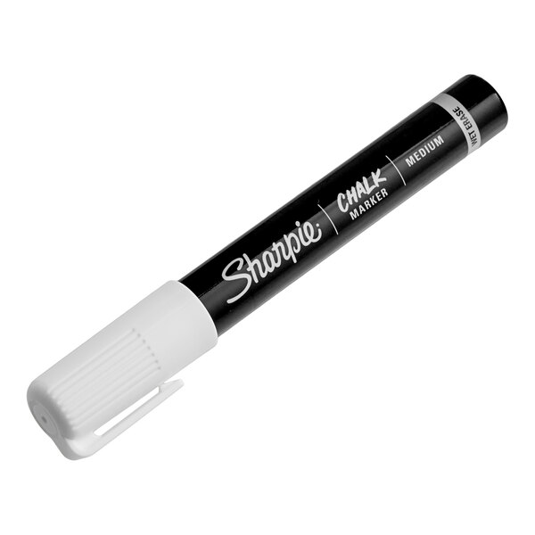 A black Sharpie chalk marker with a white cap and medium bullet tip.