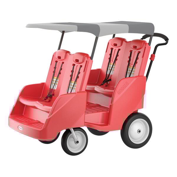 A two-tone gray canopy roof for a red and gray Foundations Parade 4-Passenger buggy.