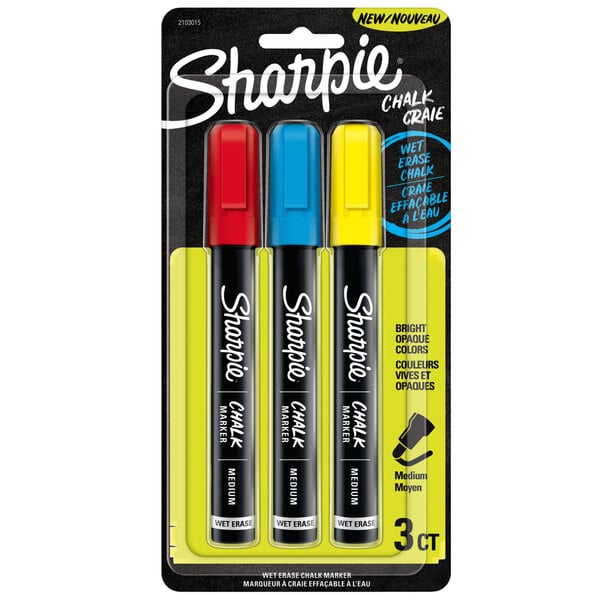 Download Sharpie 2103015 Assorted Color Medium Bullet Tip Wet Erase Chalk Markers - 3/Pack