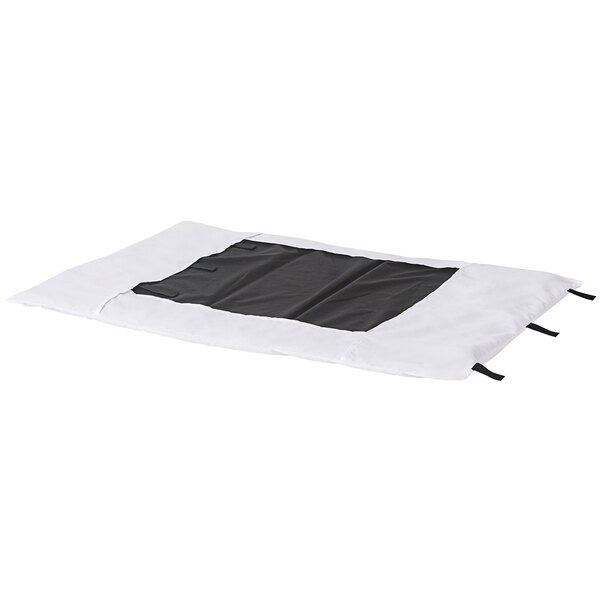 A white microfiber envelope sheet with black straps.