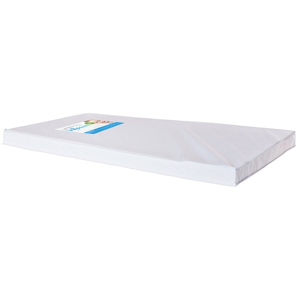 a white mattress with blue label