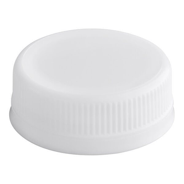A white unlined tamper-evident plastic cap for juice bottles.