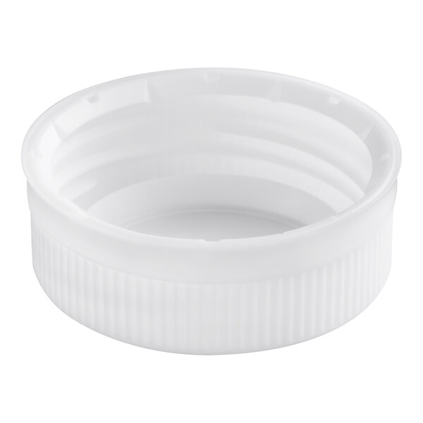 A white unlined tamper-evident plastic cap for juice bottles.
