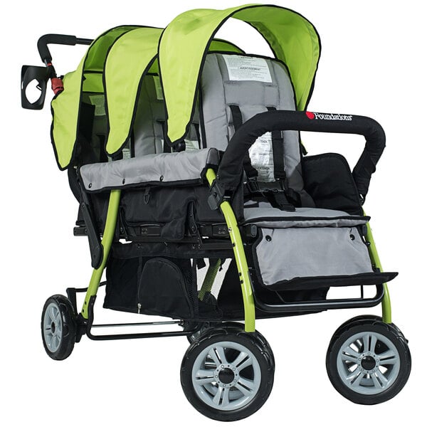 A lime green and black Foundations Trio Sport stroller.