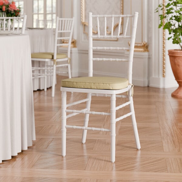 Lancaster Table & Seating White Wood Chiavari Chair with Gold Cushion