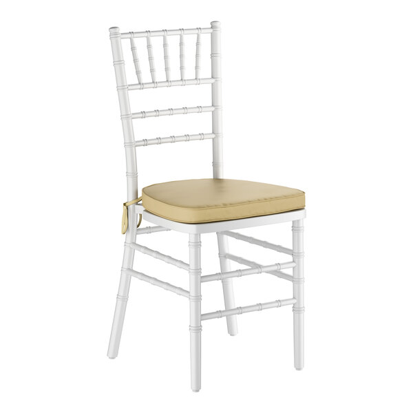 Lancaster Table & Seating White Wood Chiavari Chair with Gold Cushion