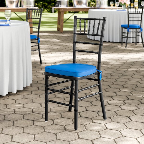 Lancaster Table & Seating Black Wood Chiavari Chair with Blue Cushion