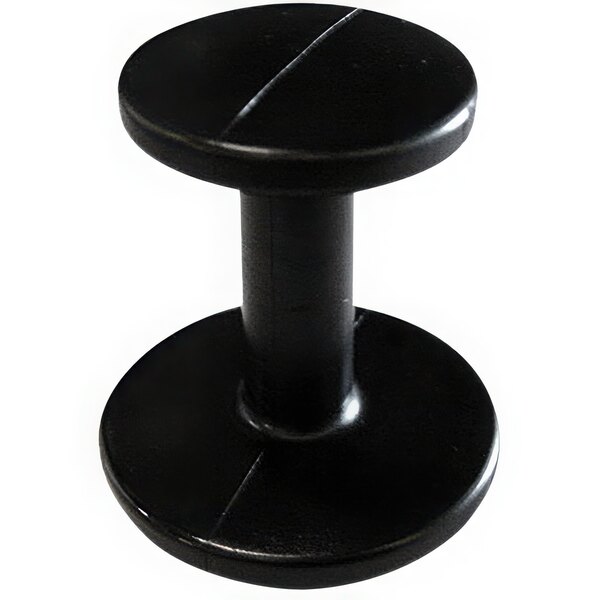 A close up of a black plastic tamper.