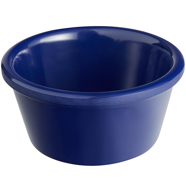 An Acopa blue melamine ramekin.