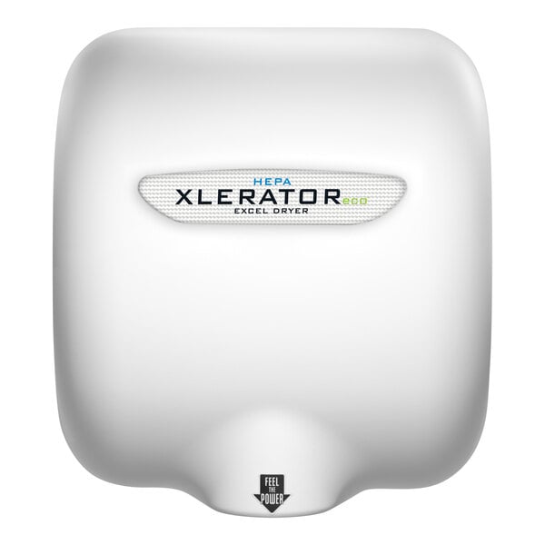 A white rectangular Excel hand dryer cover with a logo.