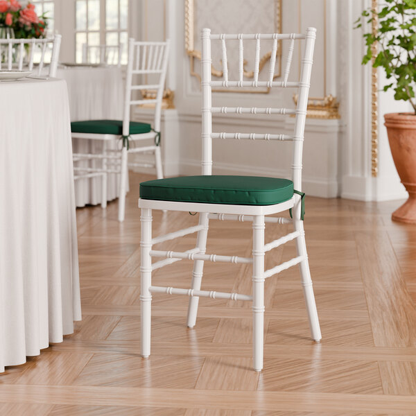 Lancaster Table & Seating White Wood Chiavari Chair with Green Cushion