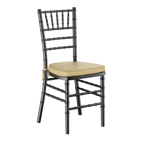 Lancaster Table & Seating Black Wood Chiavari Chair with Gold Cushion